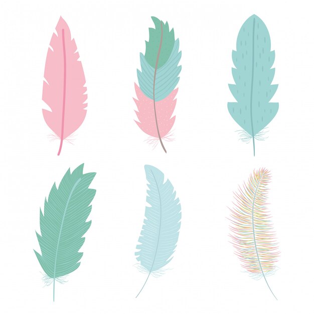 Cute bohemian feathers icon set