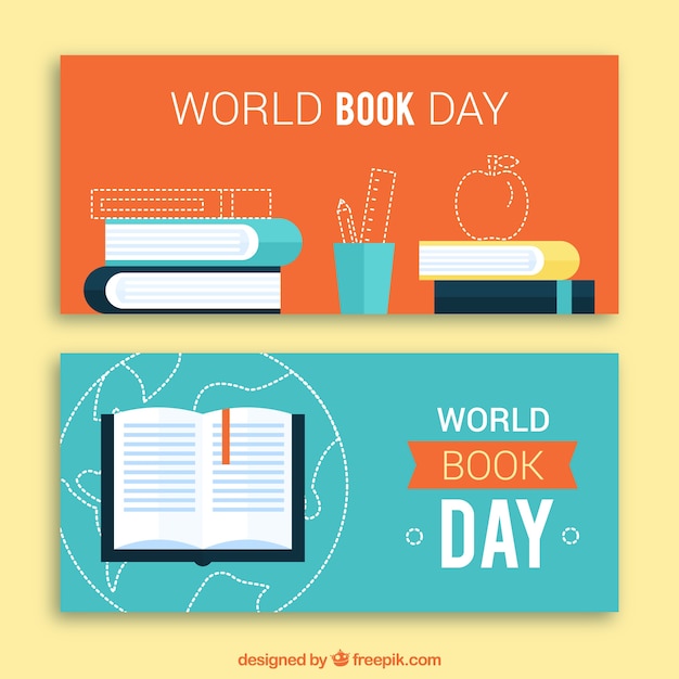 Cute book day banners in flat design