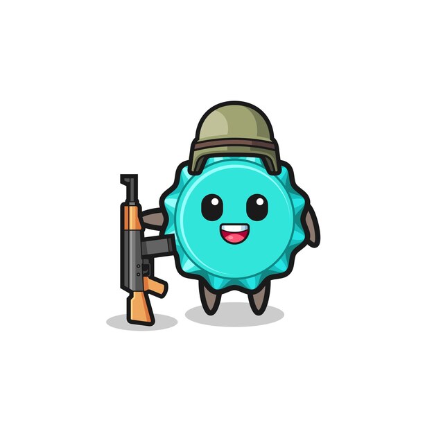 Cute bottle cap mascot as a soldier , cute design