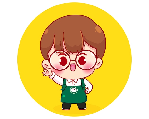 Free Vector xinh tươi boy barista character in apron cartoon character illustration
