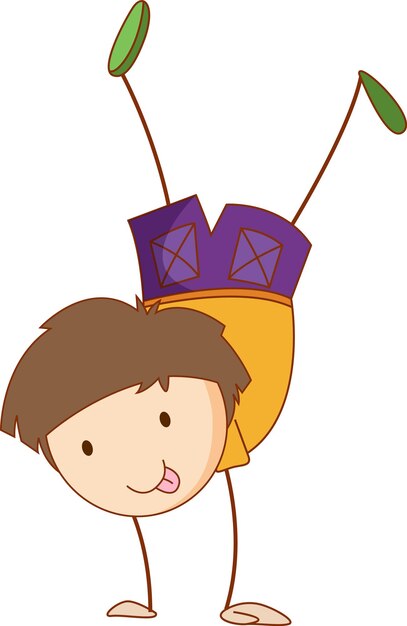 Cute boy cartoon character in hand drawn doodle style isolate