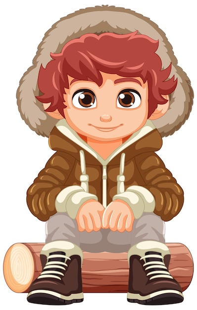 Vettore gratuito personaggio dei cartoni animati ragazzo carino in abito invernale