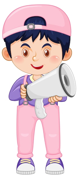 Cute boy cartoon holding megaphone