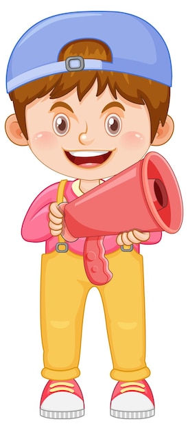 Cute boy cartoon holding megaphone