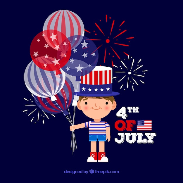 Free vector cute boy celebrting american independence day