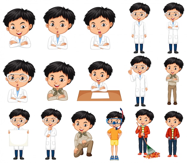 Free vector cute boy in different outfit