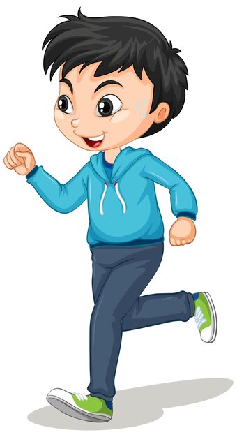 Cute boy doing running exercise cartoon character isolated