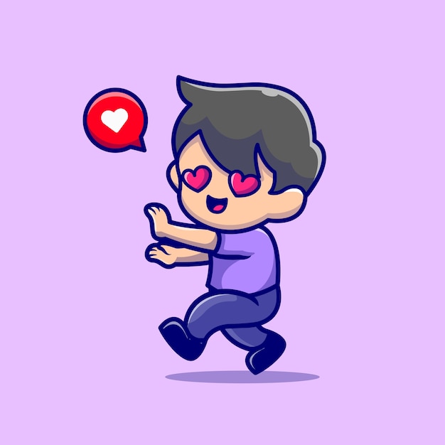 Cute Boy Falling In Love Cartoon  Icon Illustration.