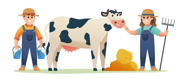 Premium Vector | Cow with grain cartoon illustration