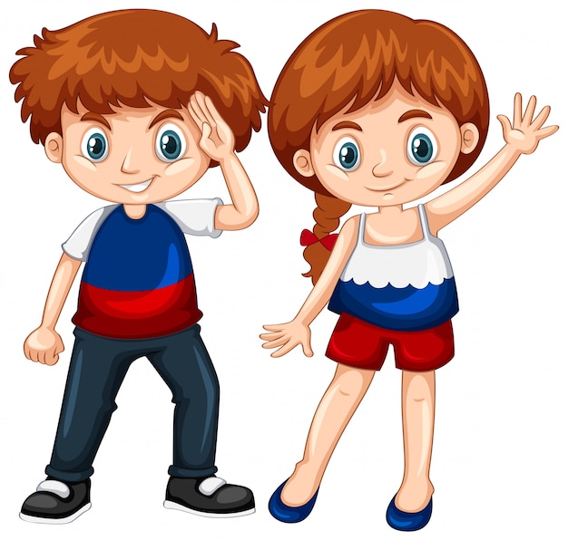 Free vector cute boy and girl waving hands