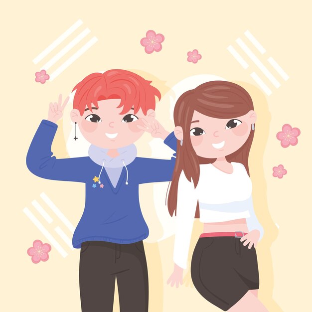 かわいい韓国の少年のイラスト ハンサムなアジアの少年のイラスト プレミアムベクター