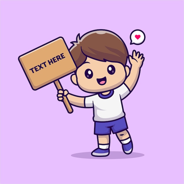Vettore gratuito cute boy holding board cartoon vector icon illustration people education icon concept isolated flat