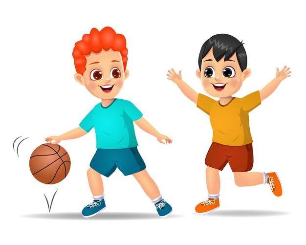 白い背景の上の少年バスケットボール選手 図 プレミアムベクター
