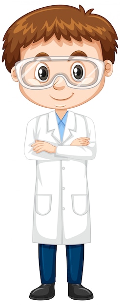 Free vector cute boy in lab gown on white