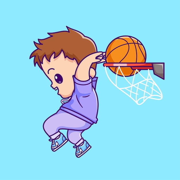 Free Vector cute boy playing basket ball cartoon vector icon illustration people sport icon concept isolated pr