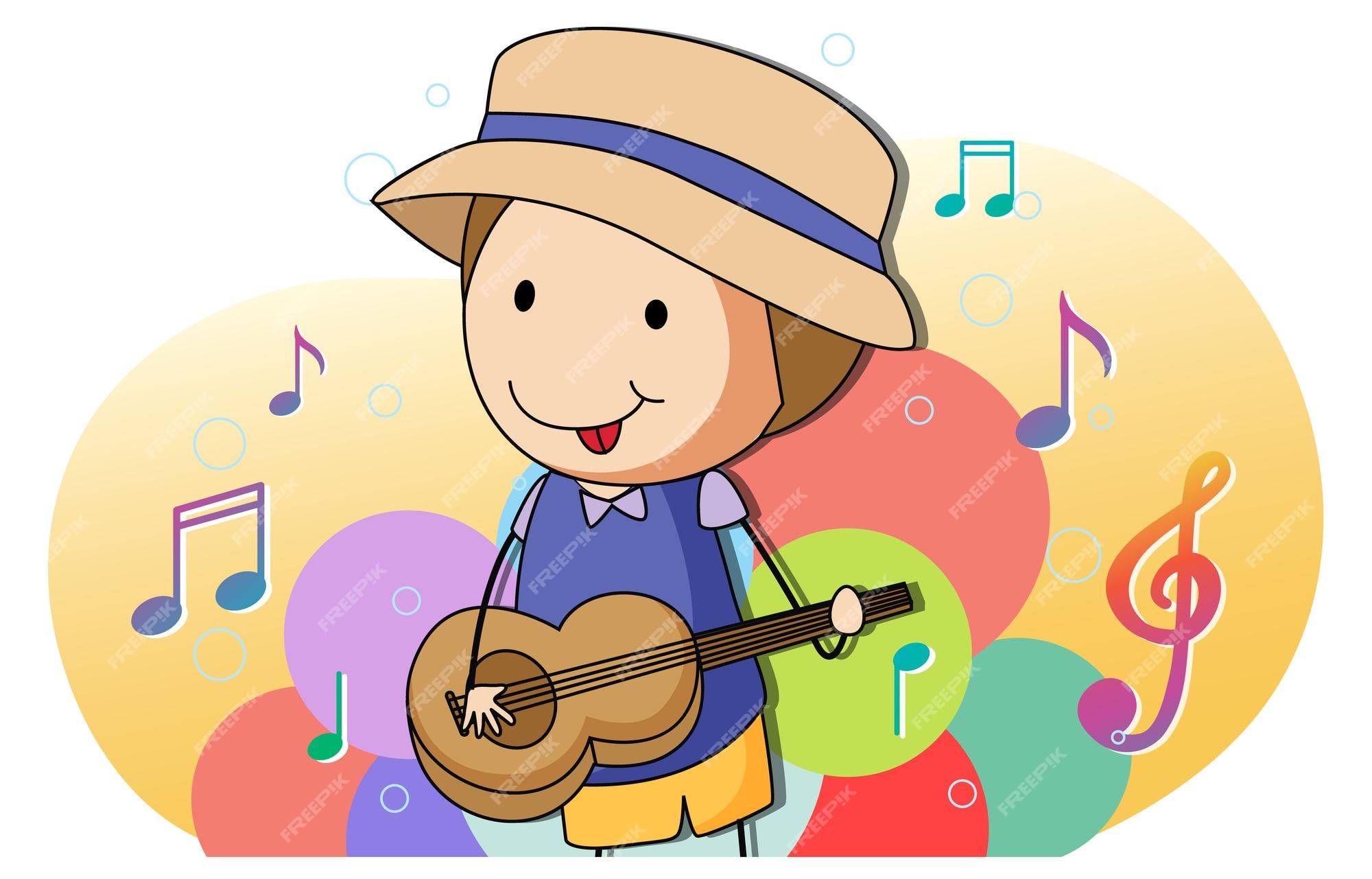 Cartoon boy playing guitar Royalty Free Vector Image