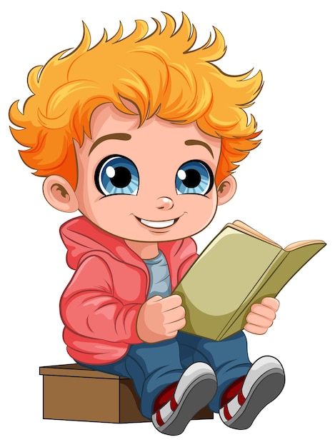 Free vector cute boy reading book cartoon character