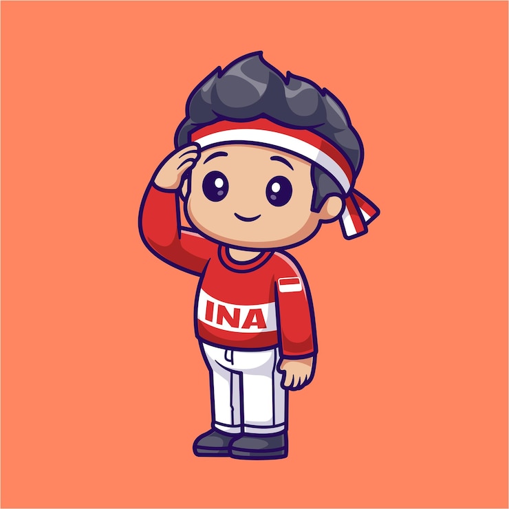무료 Vector 귀여운 소년 존중 인도네시아 국기 만화 벡터 아이콘 그림 사람들이 휴일 아이콘 평면 절연