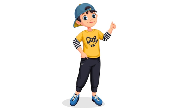 Free vector cute boy in standing position showing thumb