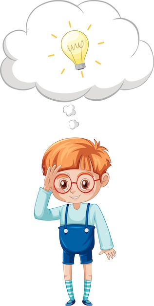 Free vector a cute boy standing and thinking on white background