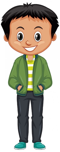 Free vector cute boy wearing green jacket on white