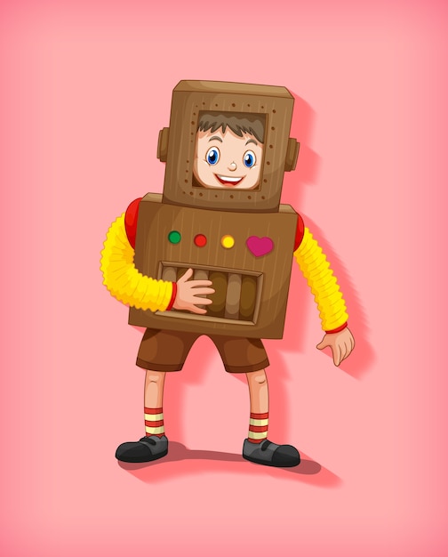 Free vector cute boy wearing robot costume in standing position isolated