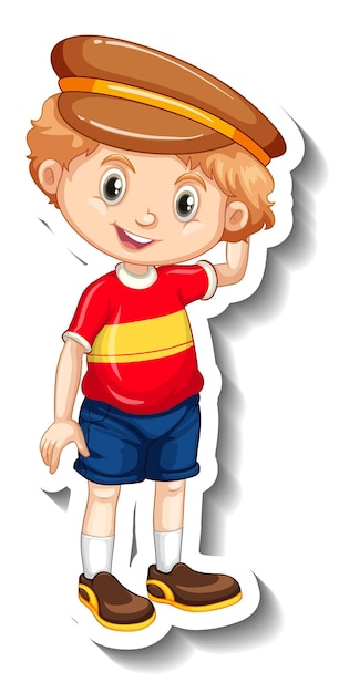 Бесплатное векторное изображение Милый мальчик носит кепку мультипликационного персонажа