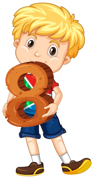 Free vector cute boy with blonde hair holding math number eight