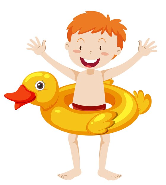 Cute boy with duck swimming ring isolated