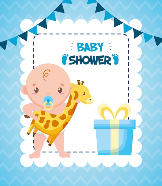 Free vector cute boy with giraffe and gift