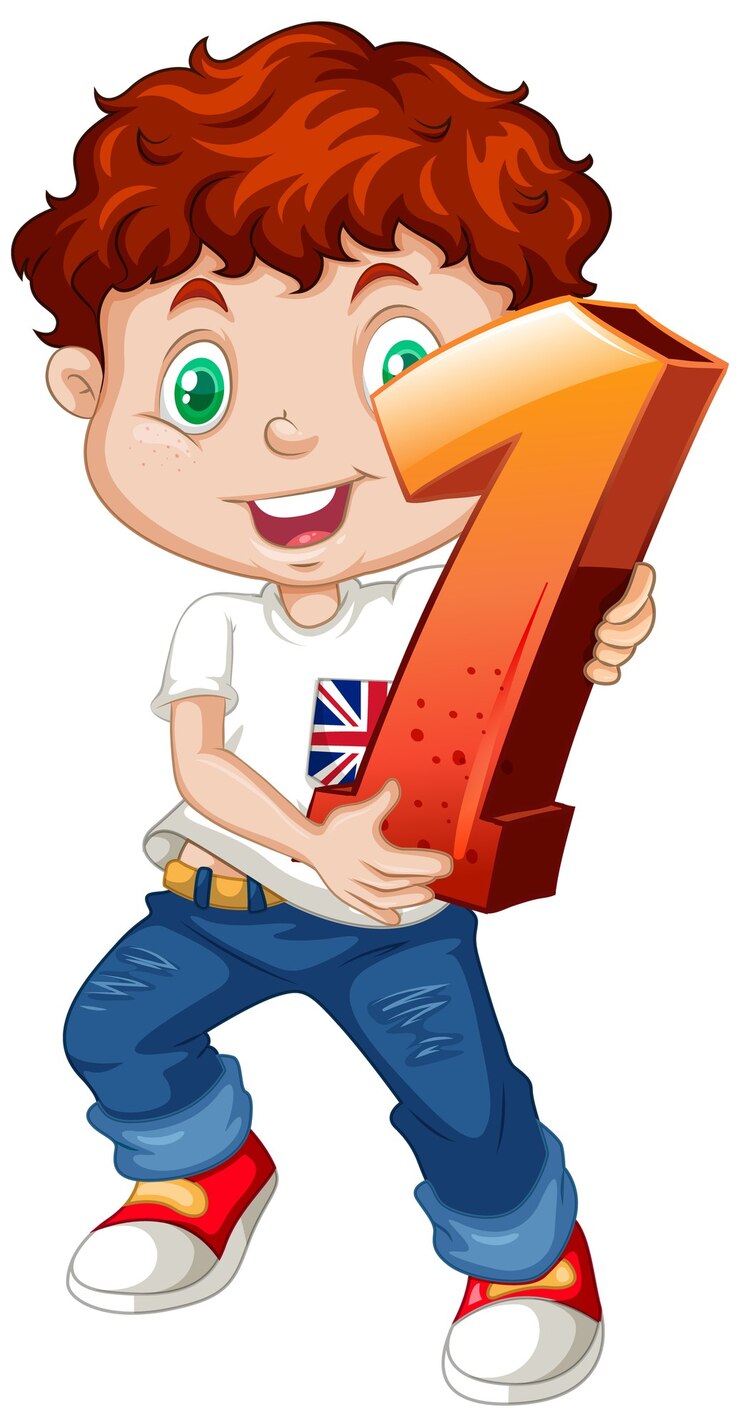 मुफ़्त वेक्टर cute boy with red hair holding math number one