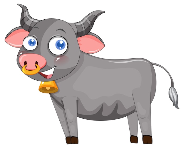 Cute buffalo cartoon character on white background