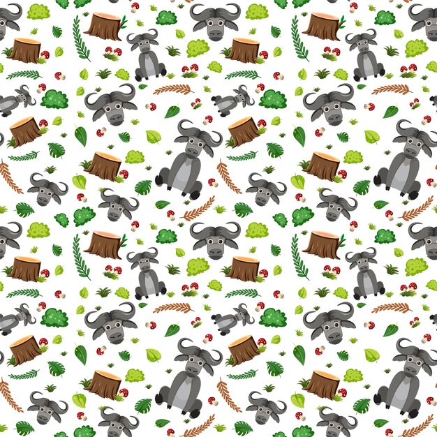 Cute buffalo seamless pattern