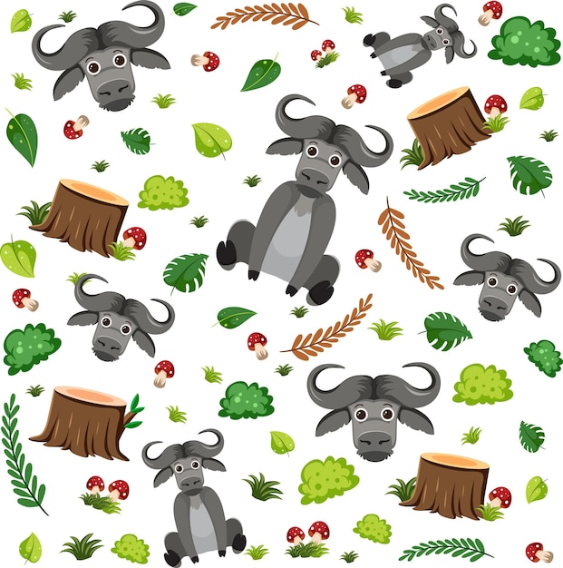 Cute buffalo seamless pattern