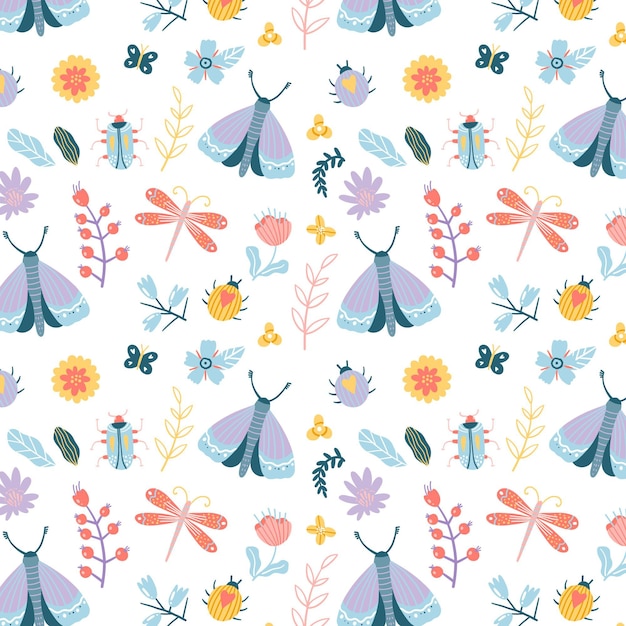 Free vector cute bug pattern design