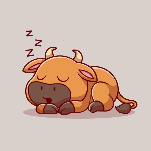 Vettore gratuito illustrazione sveglia dell'icona di vettore del fumetto del toro addormentato. concetto di icona natura animale piatto isolato