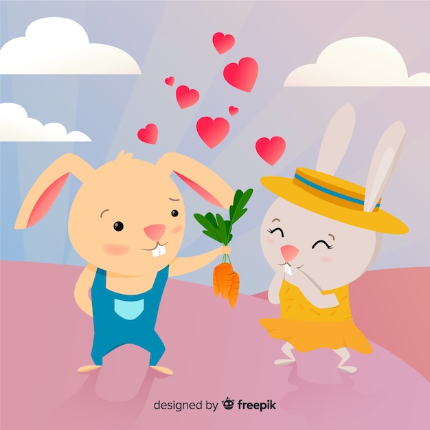 Free vector cute bunnies in love cartoon