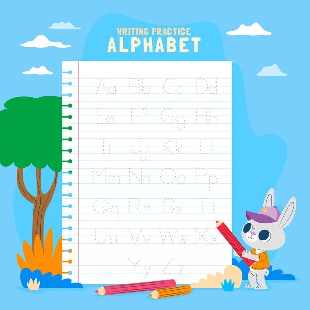 Cute bunny alphabet tracking template