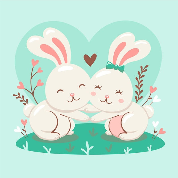 Cute bunny couple illustrated