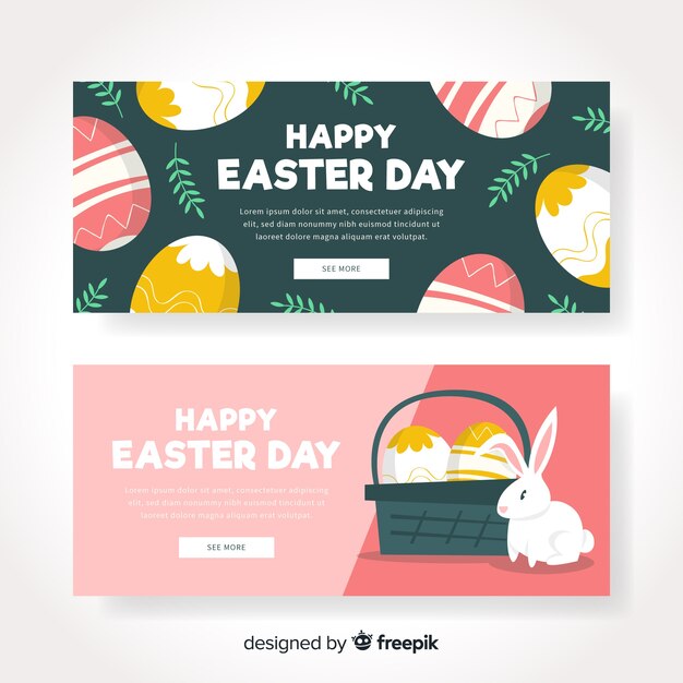 Free vector cute bunny easter day banner