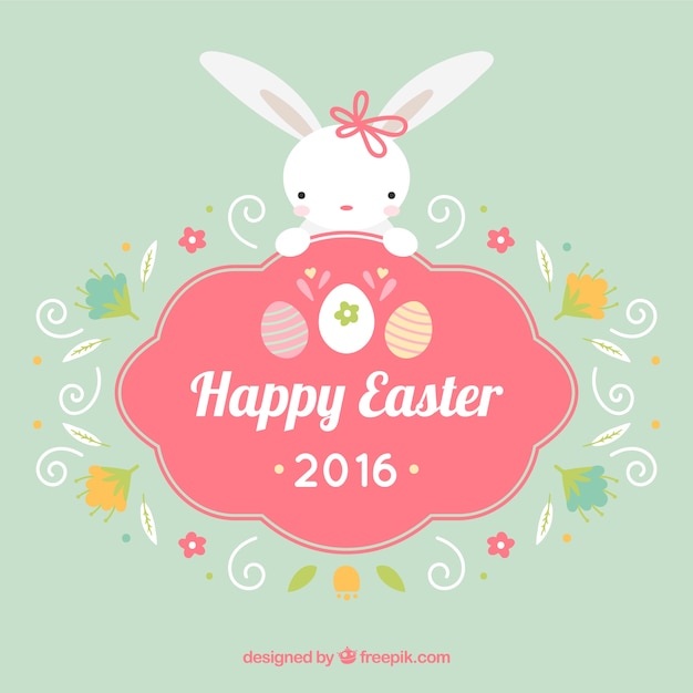 Free vector cute bunny happy easter badge