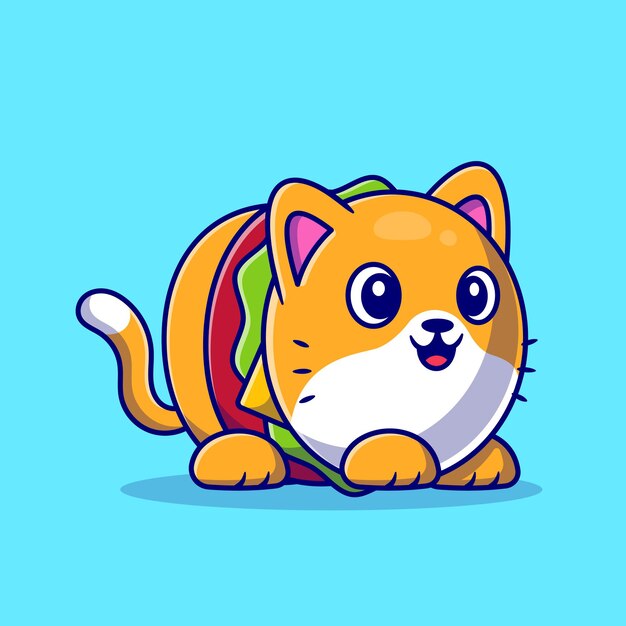かわいいハンバーガー猫漫画アイコンイラスト。