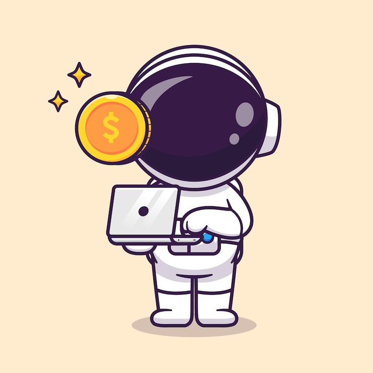 Free Vector cute business astronaut with laptop and gold coin cartoon vector icon illustration science techno