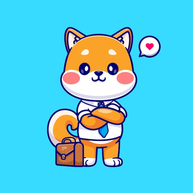 Vettore gratuito carino business shiba inu cane con valigia cartoon vettore icona illustrazione. moda animale isolata