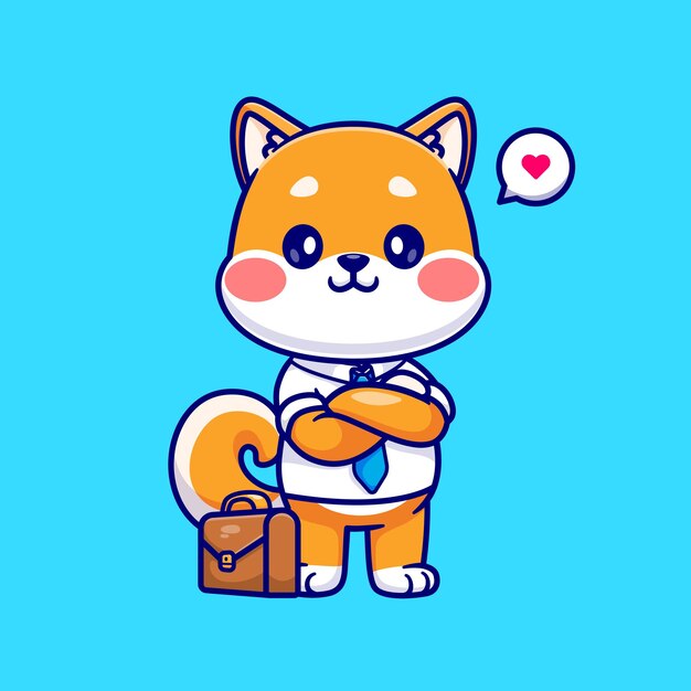 Cute Business Shiba Inu Dog With Suitcase Cartoon Vector Icon Illustration. Animal Fashion Isolated