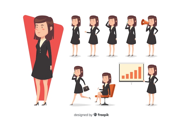 Cute businesswoman doing different actions