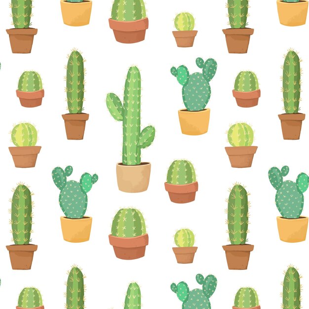 Cute cactus in pot seamless pattern