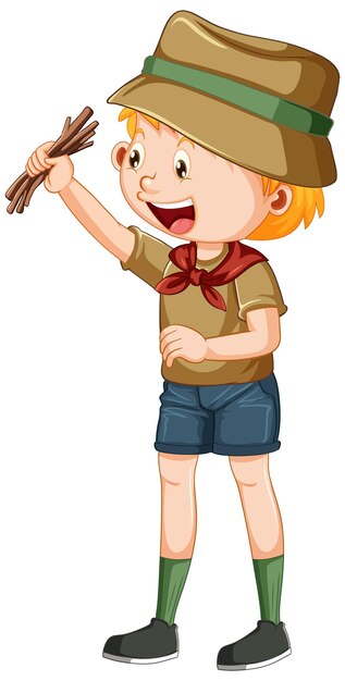 Free vector cute camping boy cartoon character