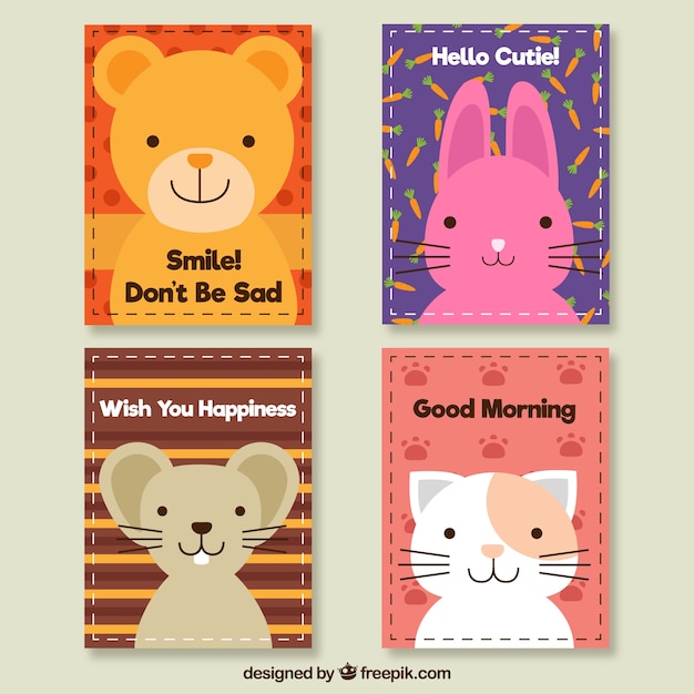 Cute cards of lovely animals set