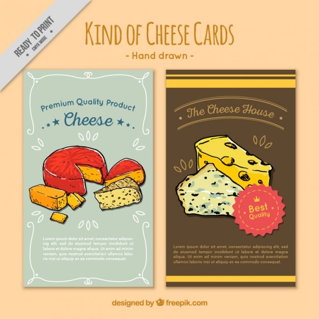 Vettore gratuito carte svegli con le illustrazioni di formaggio